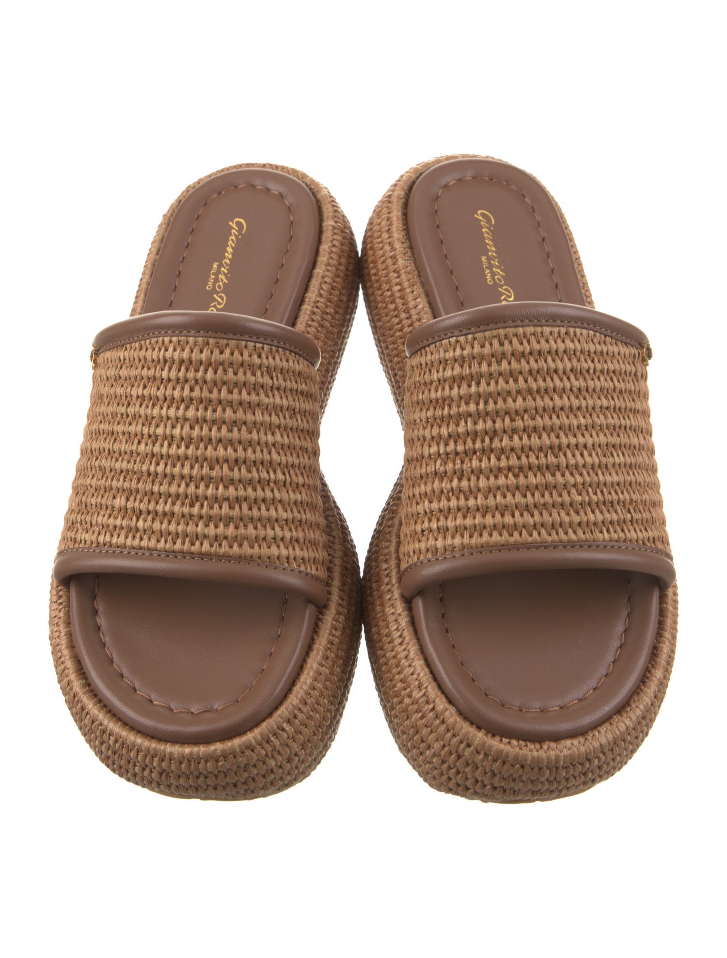 Gianvito Rossi Raffia Leather Trim Embellishment Espadrilles